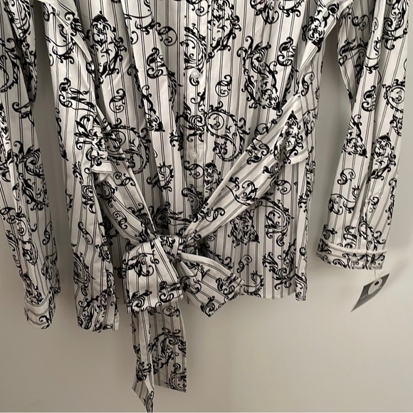 Liz Claiborne Alpine Romance Cotton Long Sleeve Blouse Black White Paisl… - Picture 2 of 7